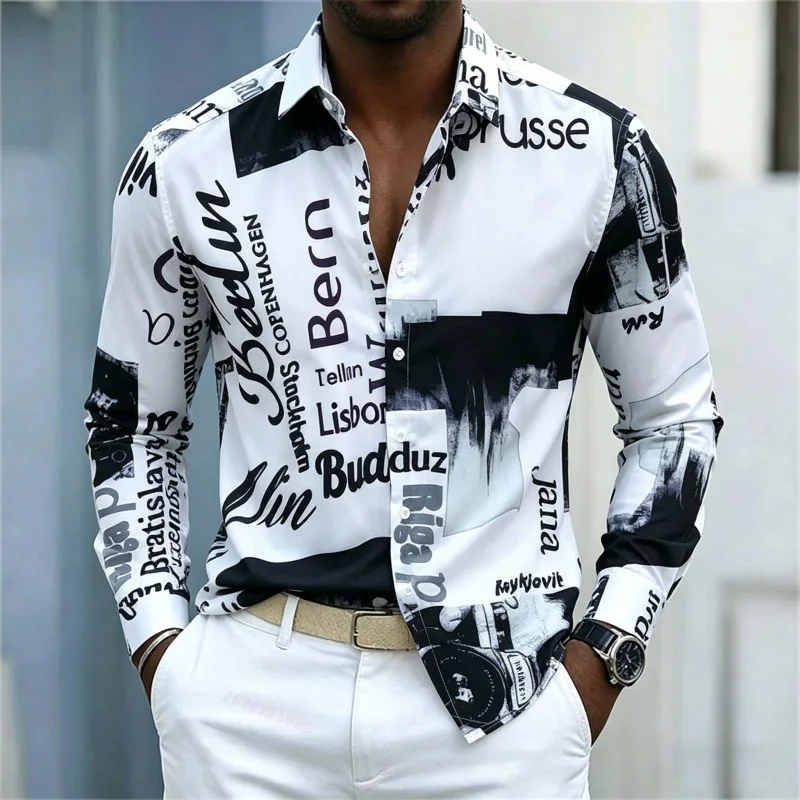 Mens Fashion Summer - Camisa de manga larga estampada para