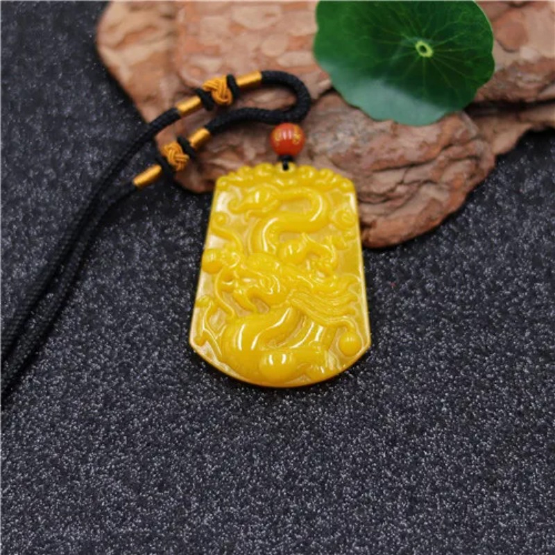 Yellow Men'S Fashion - Colgante chino de Jade y dragón