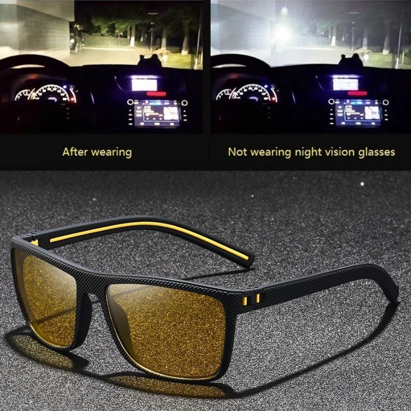 Yellow Men'S Fashion - Gafas de Visión Nocturna Amarillas Cuadradas