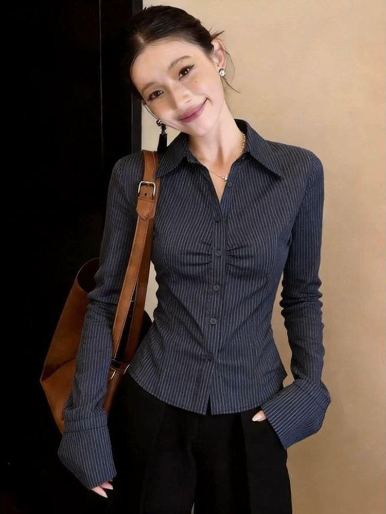 Polo Shirt Slim - Blusa de Manga Larga a Rayas