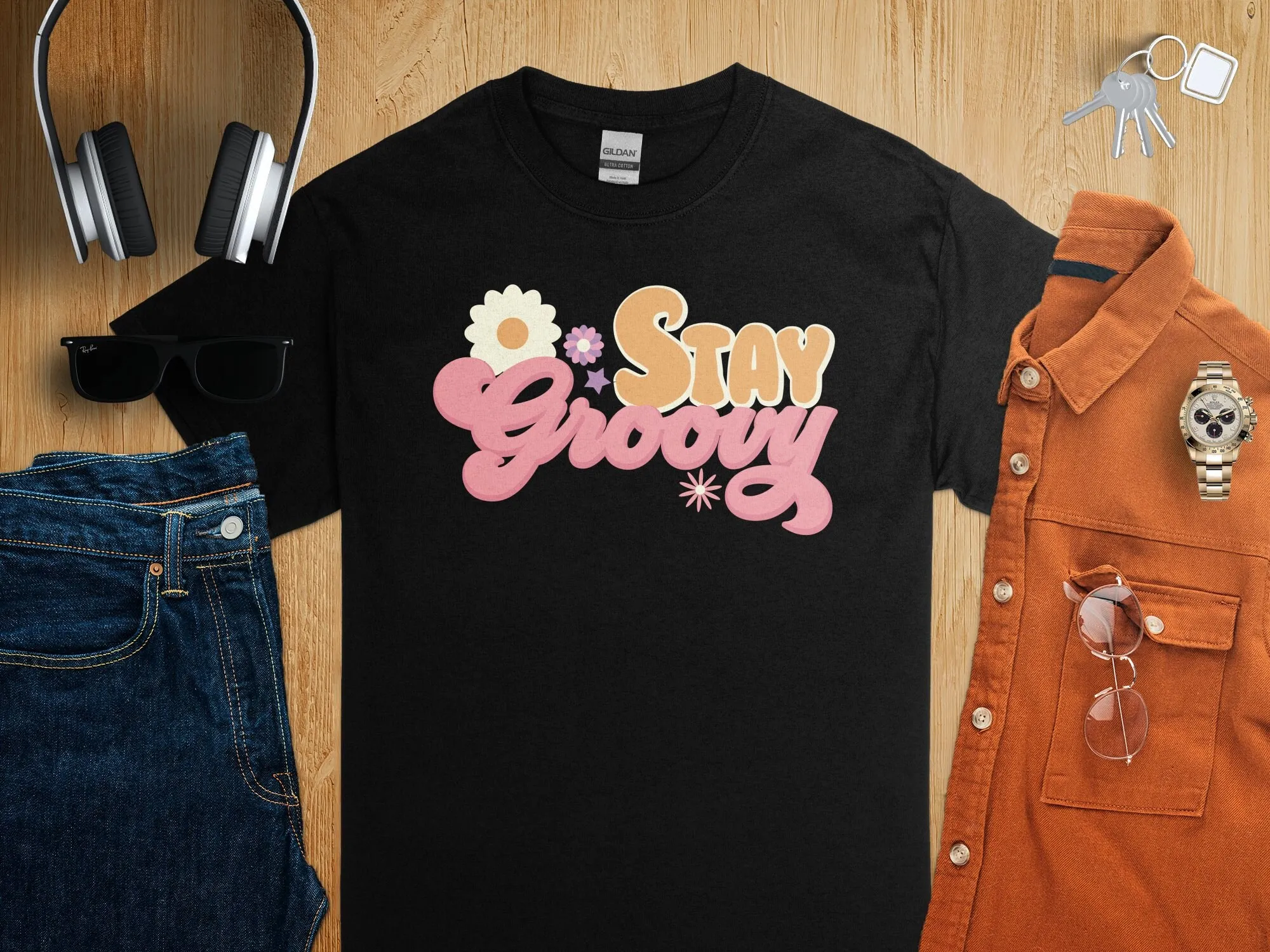 Men'S Fashion 70S - Camiseta de estilo Retro Stay Groovy,