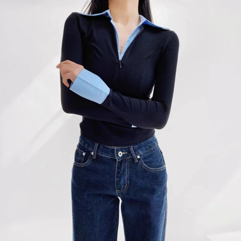 Polo Shirt Slim - Blusa Elegante de Manga Larga con