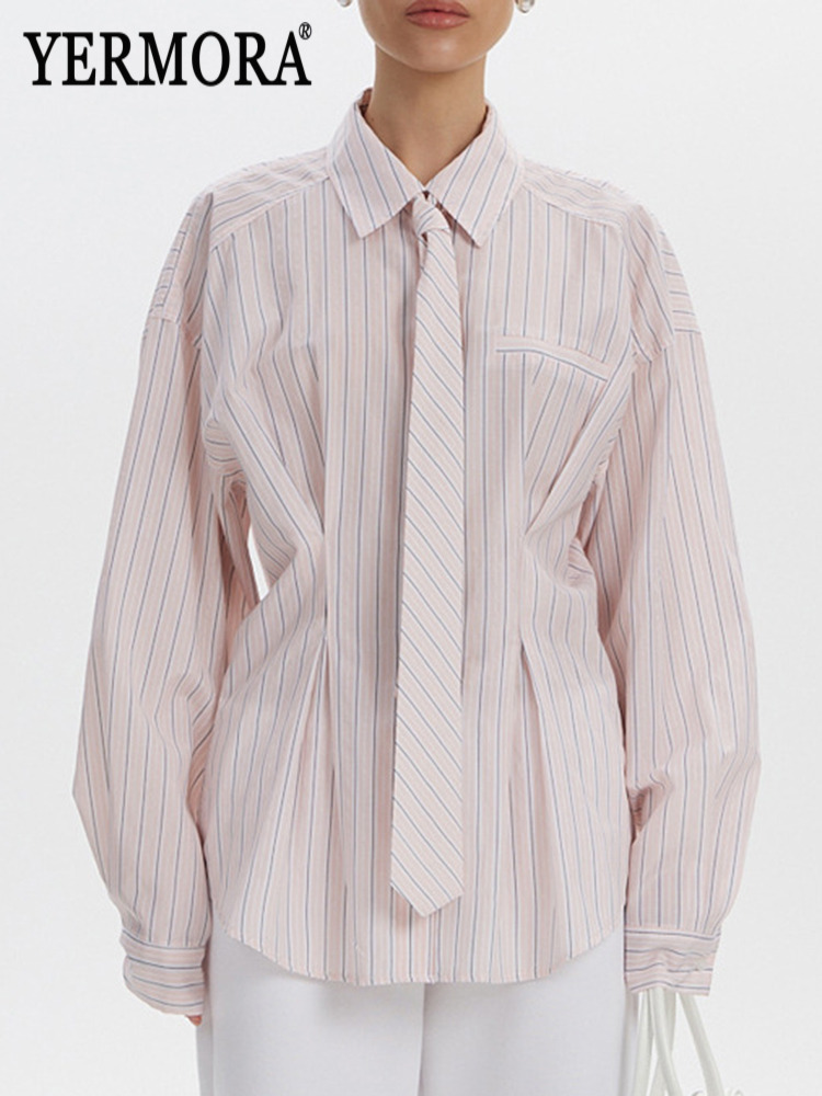 Men'S Fashion Pink Shirt - YERMORA Blusa Casual Rosa a Rayas