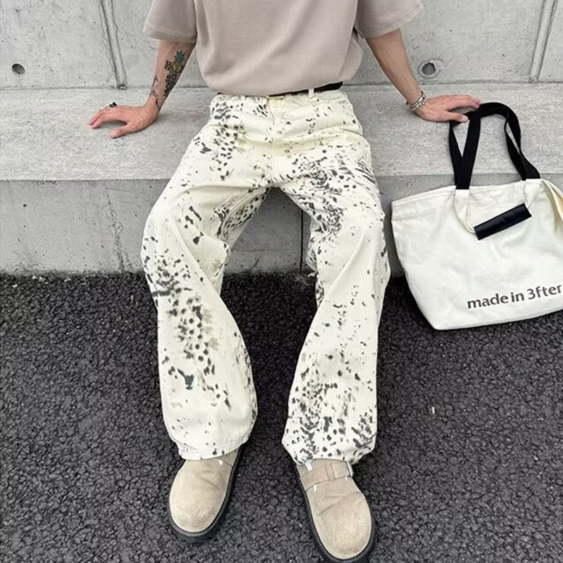 Men'S Fashion With Baggy Jeans - Pantalones vaqueros holgados De leopardo blanco