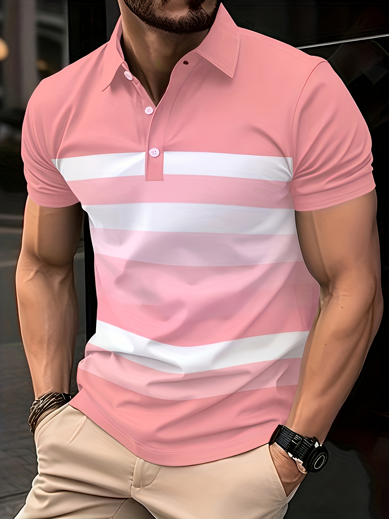 Camiseta de manga corta con cu - Men'S Fashion Pink Shirt reseña y precio