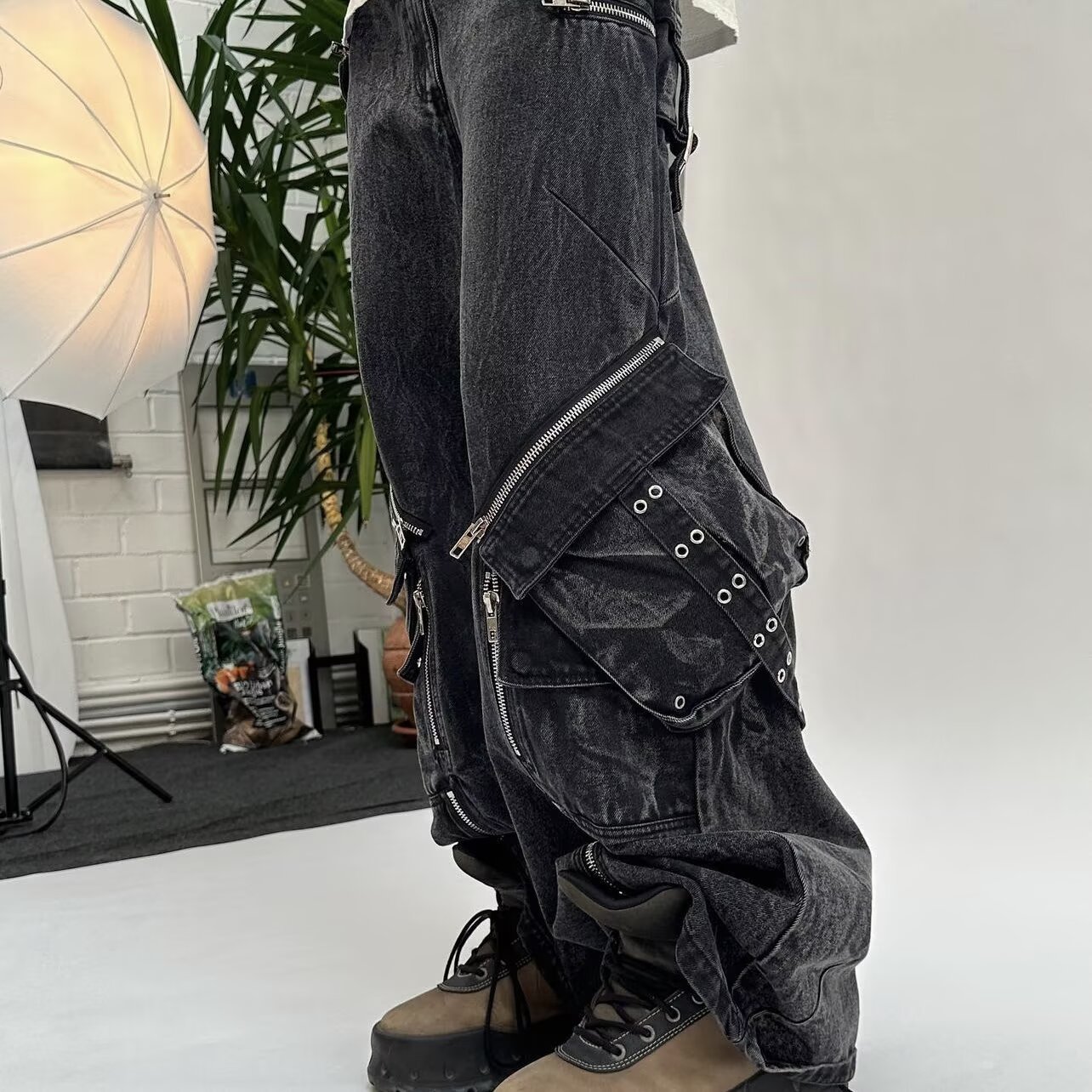 Y2K negro gótico Punk multibol - Men'S Fashion With Baggy Jeans reseña y precio