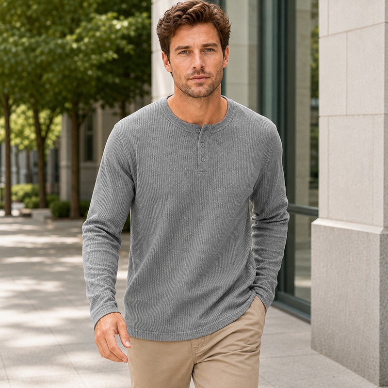 Camisa Henley de manga larga d - Men'S Fashion Color reseña y precio